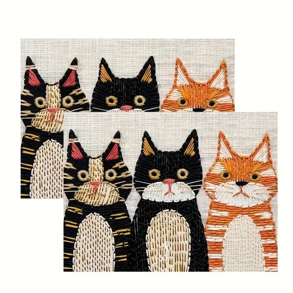 CATS Placemats (2) Woven Rustic Farmhouse Kitty Dining Room‎ Table Settings NEW - Picture 1 of 8